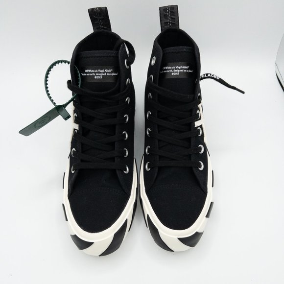 Off-White Men's Arrow Striped Canvas Mid-Top Sneakers - Picture 8 of 13